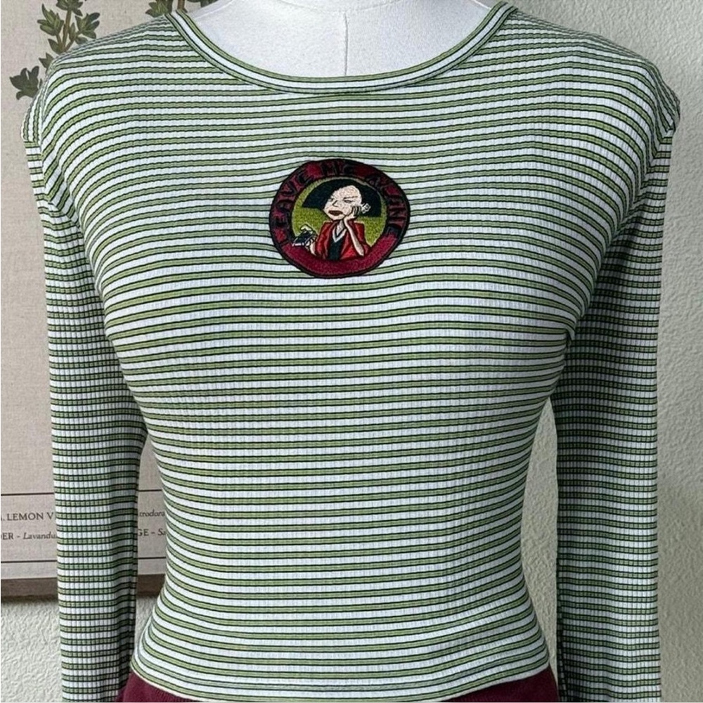 Dolls Kill Green Striped Long Sleeve Top